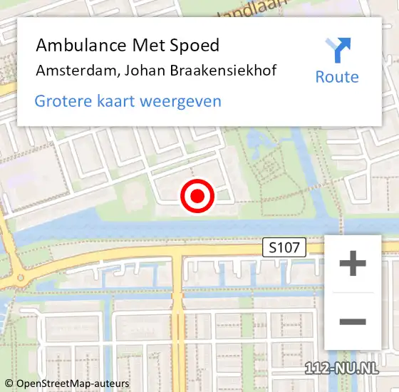 Locatie op kaart van de 112 melding: Ambulance Met Spoed Naar Amsterdam, Johan Braakensiekhof op 11 juli 2021 01:04