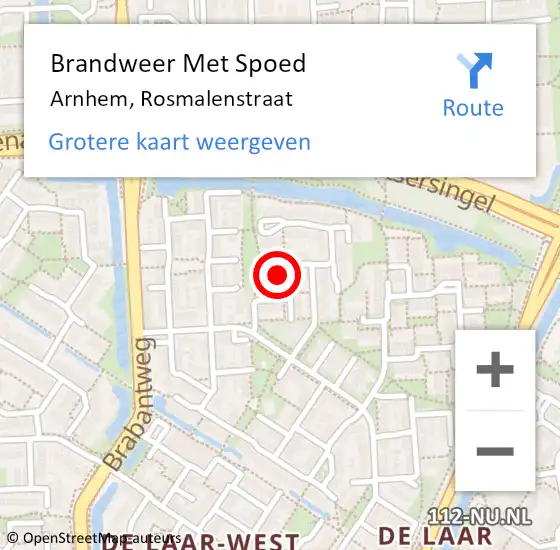 Locatie op kaart van de 112 melding: Brandweer Met Spoed Naar Arnhem, Rosmalenstraat op 11 juli 2021 01:19