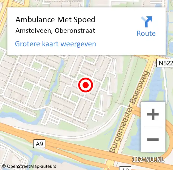 Locatie op kaart van de 112 melding: Ambulance Met Spoed Naar Amstelveen, Oberonstraat op 11 juli 2021 01:42