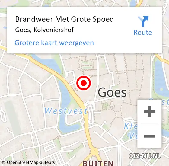 Locatie op kaart van de 112 melding: Brandweer Met Grote Spoed Naar Goes, Kolveniershof op 11 juli 2021 01:55