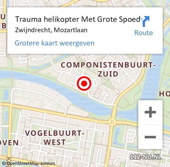 Locatie op kaart van de 112 melding: Trauma helikopter Met Grote Spoed Naar Zwijndrecht, Mozartlaan op 11 juli 2021 02:27