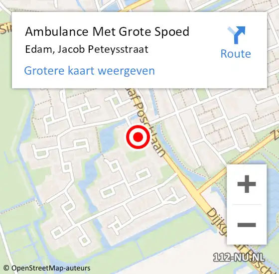 Locatie op kaart van de 112 melding: Ambulance Met Grote Spoed Naar Edam, Jacob Peteysstraat op 11 juli 2021 05:00