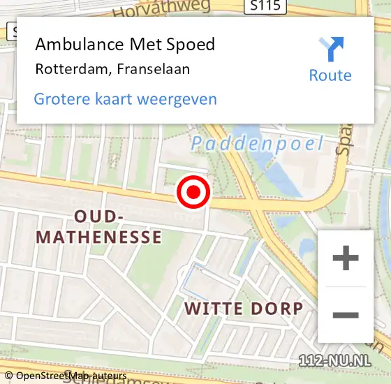 Locatie op kaart van de 112 melding: Ambulance Met Spoed Naar Rotterdam, Franselaan op 11 juli 2021 06:21