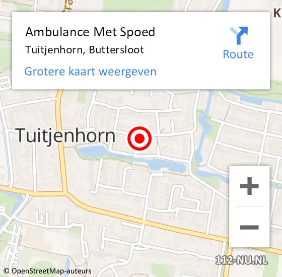 Locatie op kaart van de 112 melding: Ambulance Met Spoed Naar Tuitjenhorn, Buttersloot op 11 juli 2021 06:58