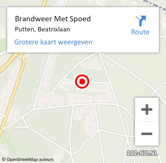 Locatie op kaart van de 112 melding: Brandweer Met Spoed Naar Putten, Beatrixlaan op 11 juli 2021 09:45