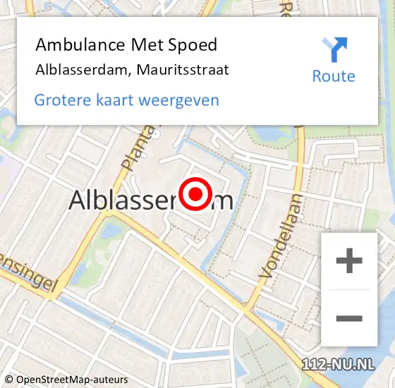 Locatie op kaart van de 112 melding: Ambulance Met Spoed Naar Alblasserdam, Mauritsstraat op 11 juli 2021 09:52