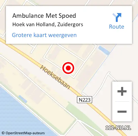 Locatie op kaart van de 112 melding: Ambulance Met Spoed Naar Hoek van Holland, Zuidergors op 11 juli 2021 09:52