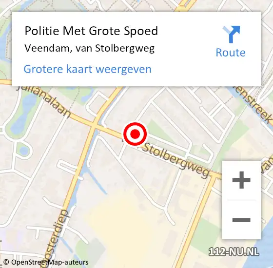 Locatie op kaart van de 112 melding: Politie Met Grote Spoed Naar Veendam, van Stolbergweg op 11 juli 2021 10:40