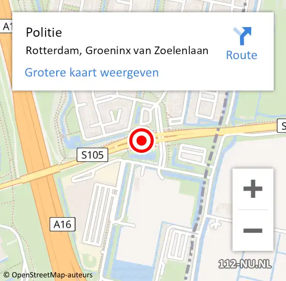 Locatie op kaart van de 112 melding: Politie Rotterdam, Groeninx van Zoelenlaan op 11 juli 2021 11:06