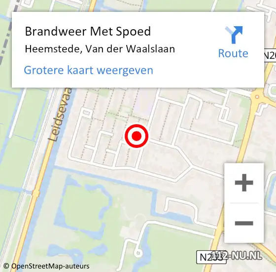 Locatie op kaart van de 112 melding: Brandweer Met Spoed Naar Heemstede, Van der Waalslaan op 11 juli 2021 11:09