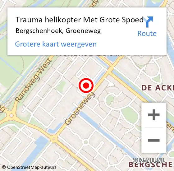 Locatie op kaart van de 112 melding: Trauma helikopter Met Grote Spoed Naar Bergschenhoek, Groeneweg op 11 juli 2021 11:25