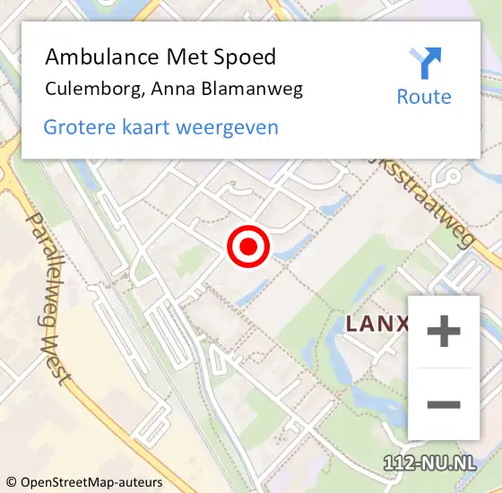 Locatie op kaart van de 112 melding: Ambulance Met Spoed Naar Culemborg, Anna Blamanweg op 11 juli 2021 11:27