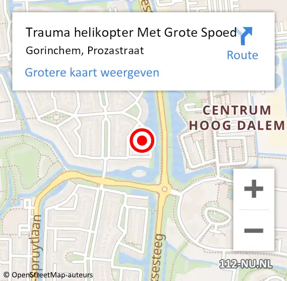 Locatie op kaart van de 112 melding: Trauma helikopter Met Grote Spoed Naar Gorinchem, Prozastraat op 11 juli 2021 12:05