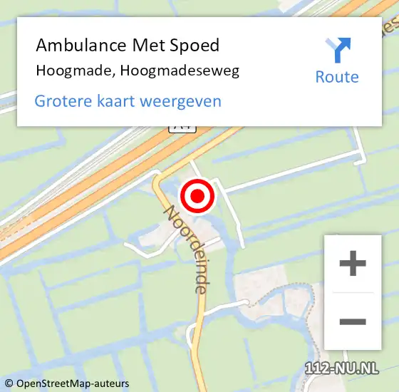 Locatie op kaart van de 112 melding: Ambulance Met Spoed Naar Hoogmade, Hoogmadeseweg op 11 juli 2021 12:18