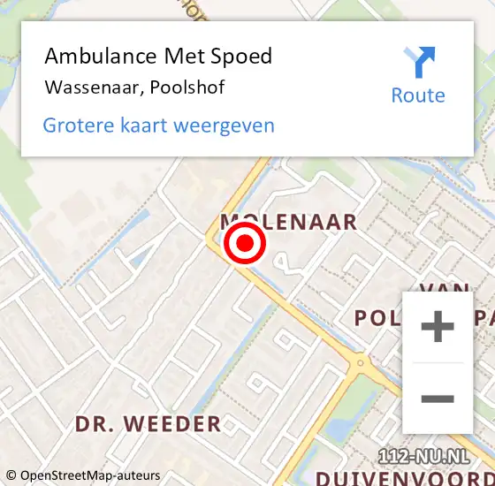 Locatie op kaart van de 112 melding: Ambulance Met Spoed Naar Wassenaar, Poolshof op 16 juni 2014 08:21