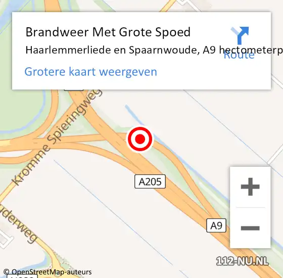 Locatie op kaart van de 112 melding: Brandweer Met Grote Spoed Naar Haarlemmerliede en Spaarnwoude, A9 hectometerpaal: 41,4 op 11 juli 2021 13:15