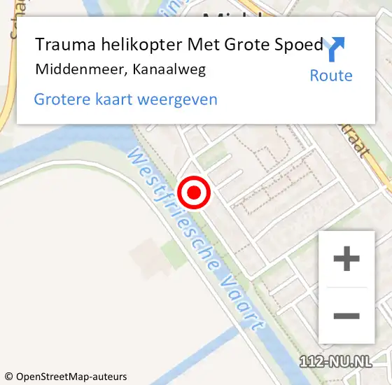 Locatie op kaart van de 112 melding: Trauma helikopter Met Grote Spoed Naar Middenmeer, Kanaalweg op 11 juli 2021 13:27