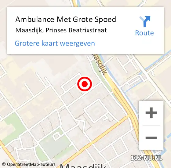 Locatie op kaart van de 112 melding: Ambulance Met Grote Spoed Naar Maasdijk, Prinses Beatrixstraat op 11 juli 2021 13:32