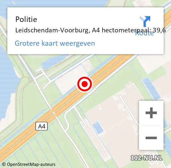 Locatie op kaart van de 112 melding: Politie Leidschendam-Voorburg, A4 hectometerpaal: 39,6 op 11 juli 2021 13:35