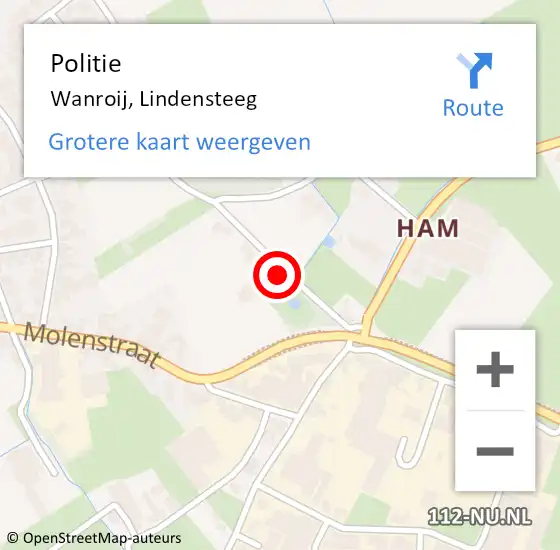 Locatie op kaart van de 112 melding: Politie Wanroij, Lindensteeg op 11 juli 2021 13:42