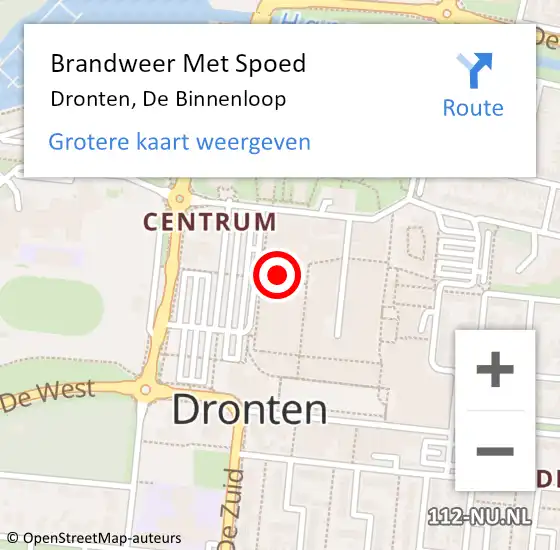 Locatie op kaart van de 112 melding: Brandweer Met Spoed Naar Dronten, De Binnenloop op 11 juli 2021 14:07