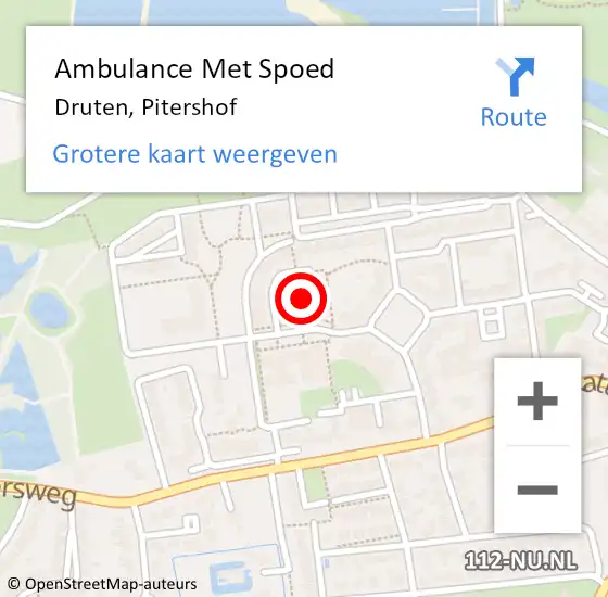 Locatie op kaart van de 112 melding: Ambulance Met Spoed Naar Druten, Pitershof op 11 juli 2021 14:19