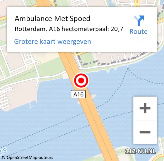 Locatie op kaart van de 112 melding: Ambulance Met Spoed Naar Rotterdam, A16 hectometerpaal: 20,7 op 11 juli 2021 14:39