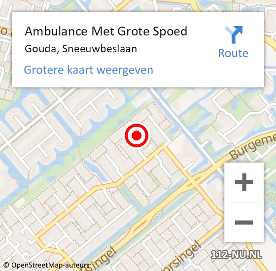 Locatie op kaart van de 112 melding: Ambulance Met Grote Spoed Naar Gouda, Sneeuwbeslaan op 11 juli 2021 15:22