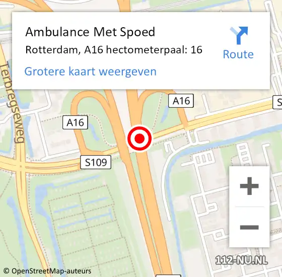 Locatie op kaart van de 112 melding: Ambulance Met Spoed Naar Rotterdam, A16 hectometerpaal: 16 op 11 juli 2021 15:31