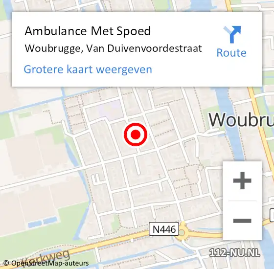 Locatie op kaart van de 112 melding: Ambulance Met Spoed Naar Woubrugge, van Duivenvoordestraat op 11 juli 2021 16:02