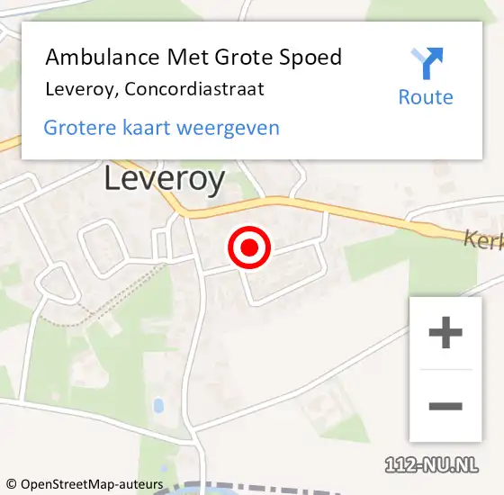 Locatie op kaart van de 112 melding: Ambulance Met Grote Spoed Naar Leveroy, Concordiastraat op 11 juli 2021 16:03