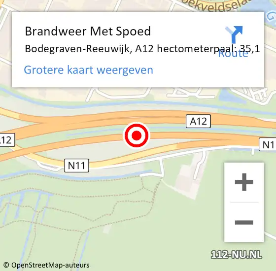 Locatie op kaart van de 112 melding: Brandweer Met Spoed Naar Bodegraven-Reeuwijk, A12 hectometerpaal: 35,1 op 11 juli 2021 16:11