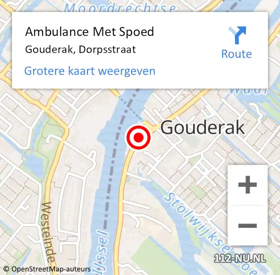 Locatie op kaart van de 112 melding: Ambulance Met Spoed Naar Gouderak, Dorpsstraat op 11 juli 2021 16:28