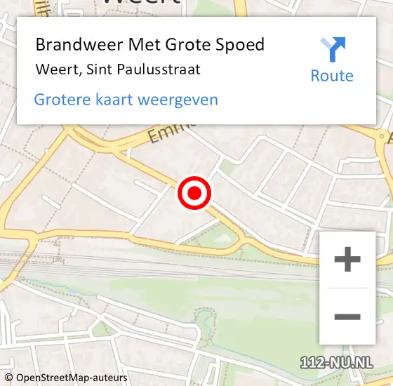 Locatie op kaart van de 112 melding: Brandweer Met Grote Spoed Naar Weert, Sint Paulusstraat op 11 juli 2021 16:33