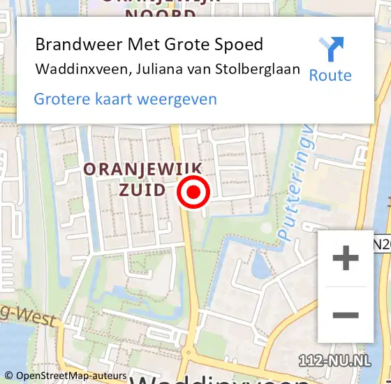 Locatie op kaart van de 112 melding: Brandweer Met Grote Spoed Naar Waddinxveen, Juliana van Stolberglaan op 11 juli 2021 16:50