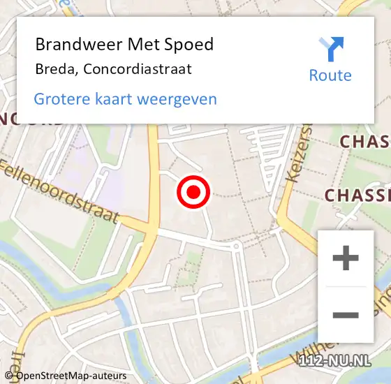 Locatie op kaart van de 112 melding: Brandweer Met Spoed Naar Breda, Concordiastraat op 11 juli 2021 16:59