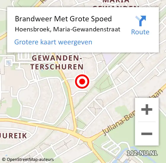 Locatie op kaart van de 112 melding: Brandweer Met Grote Spoed Naar Hoensbroek, Maria-Gewandenstraat op 11 juli 2021 17:00