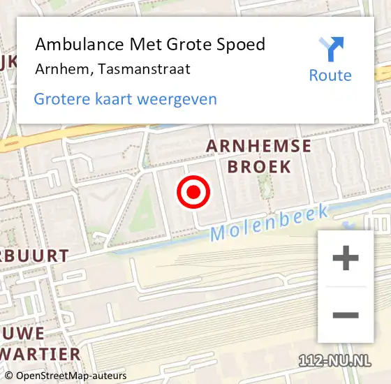 Locatie op kaart van de 112 melding: Ambulance Met Grote Spoed Naar Arnhem, Tasmanstraat op 11 juli 2021 17:40