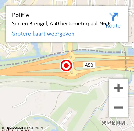 Locatie op kaart van de 112 melding: Politie Eindhoven, A50 hectometerpaal: 96,6 op 11 juli 2021 18:14