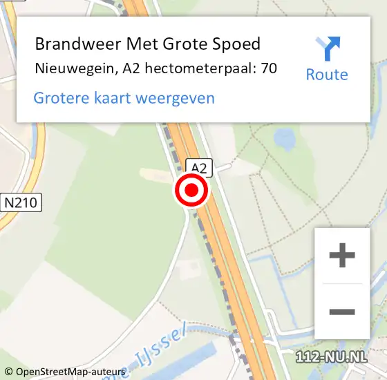 Locatie op kaart van de 112 melding: Brandweer Met Grote Spoed Naar Nieuwegein, A2 hectometerpaal: 70 op 11 juli 2021 19:02