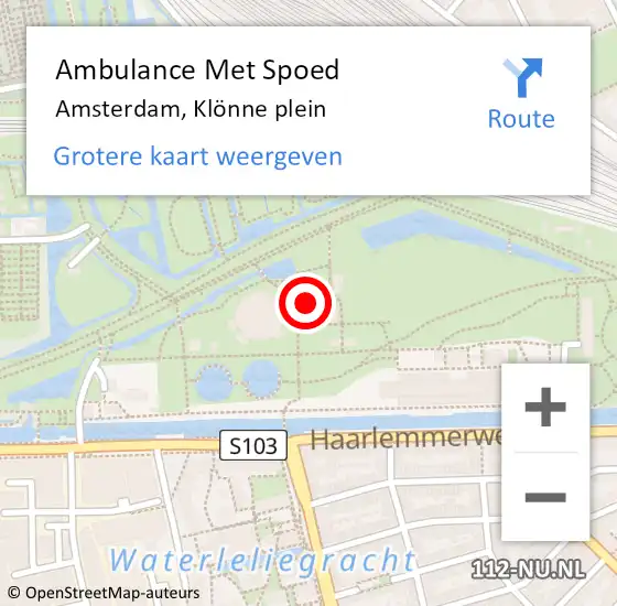 Locatie op kaart van de 112 melding: Ambulance Met Spoed Naar Amsterdam, Klönne plein op 11 juli 2021 19:23