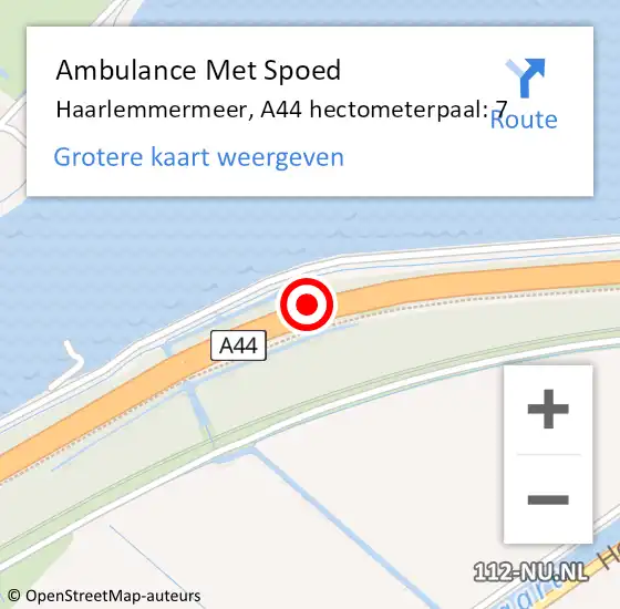 Locatie op kaart van de 112 melding: Ambulance Met Spoed Naar Haarlemmermeer, A44 hectometerpaal: 7 op 11 juli 2021 19:42