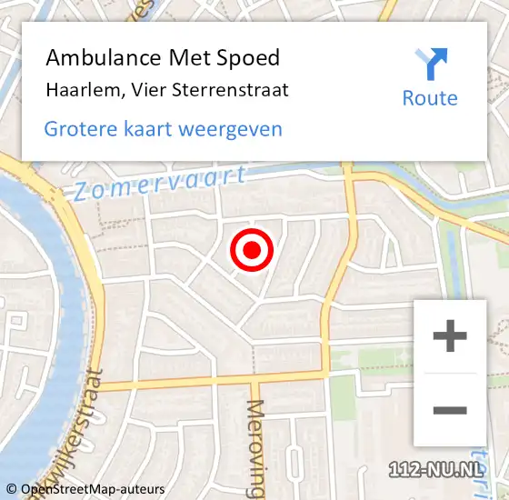 Locatie op kaart van de 112 melding: Ambulance Met Spoed Naar Haarlem, Vier Sterrenstraat op 11 juli 2021 19:51