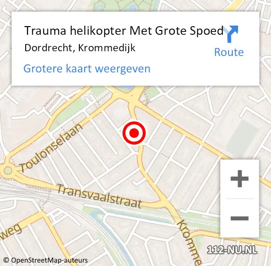 Locatie op kaart van de 112 melding: Trauma helikopter Met Grote Spoed Naar Dordrecht, Krommedijk op 11 juli 2021 19:52