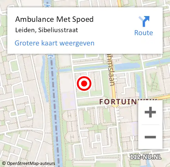Locatie op kaart van de 112 melding: Ambulance Met Spoed Naar Leiden, Sibeliusstraat op 11 juli 2021 19:57