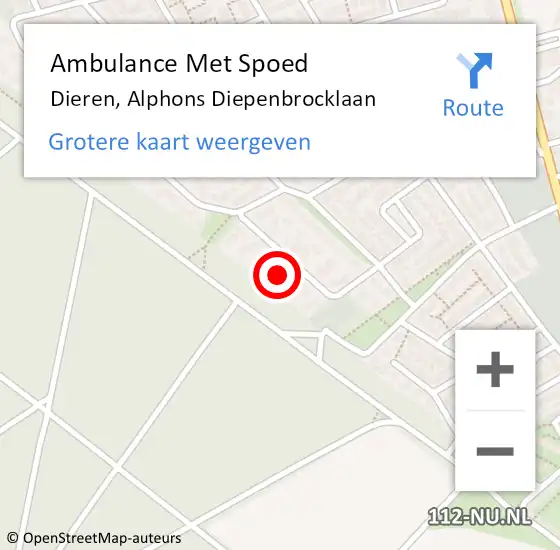 Locatie op kaart van de 112 melding: Ambulance Met Spoed Naar Dieren, Alphons Diepenbrocklaan op 11 juli 2021 20:04