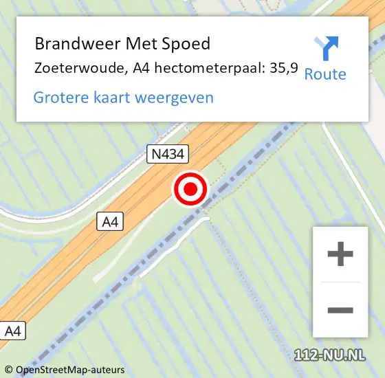 Locatie op kaart van de 112 melding: Brandweer Met Spoed Naar Zoeterwoude, A4 hectometerpaal: 35,9 op 11 juli 2021 20:14