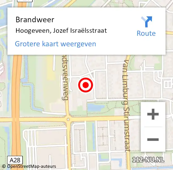 Locatie op kaart van de 112 melding: Brandweer Hoogeveen, Jozef Israëlsstraat op 11 juli 2021 20:24