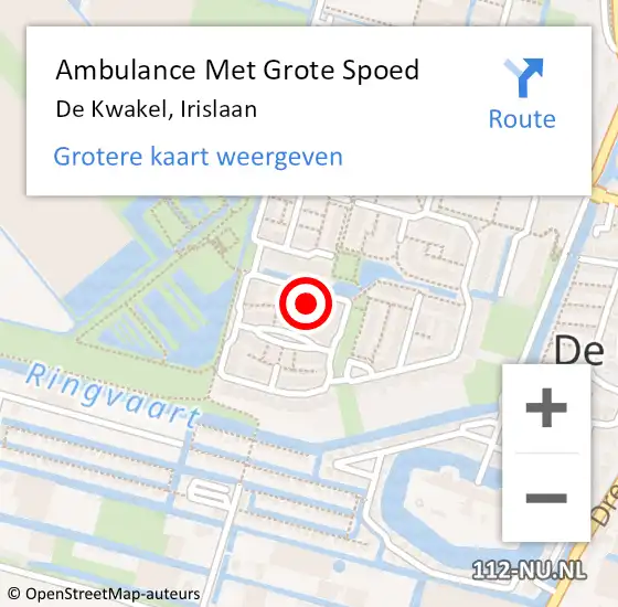 Locatie op kaart van de 112 melding: Ambulance Met Grote Spoed Naar De Kwakel, Irislaan op 11 juli 2021 20:37