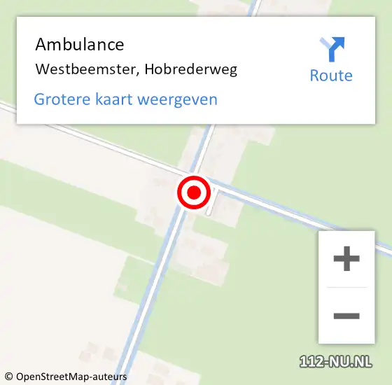 Locatie op kaart van de 112 melding: Ambulance Westbeemster, Hobrederweg op 11 juli 2021 20:46